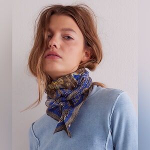 Free People Blue and Gold Paisley Neck Scarf